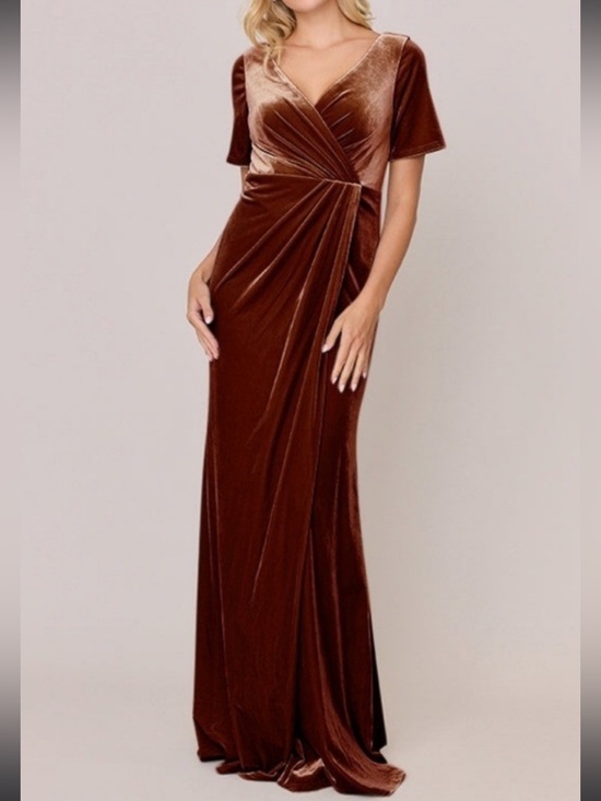 Revelry Dresses & Skirts - Reverly plus Elegant Brown Velvet Wrap Maxi Dress